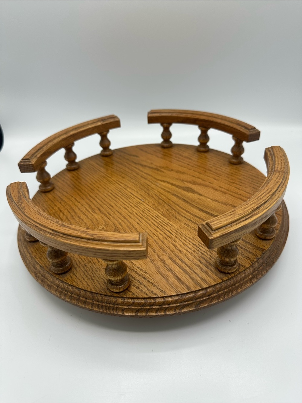 Vtg Wooden Oak 12” Lazy Susan Turntable Kitchen Organizer Cottagecore Grannycore